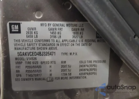 2011 Buick Enclave 2Xl z USA, uszkodzony, nr VIN 5GAKVCED4BJ326471